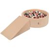 KiddyMoon Area di Gioco in Schiuma con Tondo Piscina di Palline per Bambini Piscina (200 Palline) + Cuneo, Beige Sabbia: Turchese Scuro/Beige Pastello/Verde Grigio/Salmone
