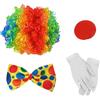 Generisch Costume da clown per bambini, set di quattro pezzi con parrucca afro, guanti naso rosso, costume da clown, accessorio per bambini, donna, uomo, cosplay, circo, set di travestimenti colorati