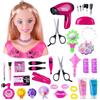 Lawnrden Testa di bambola per acconciature modello per bambini, testa di bambola per acconciature 35 pezzi/set simulata per bambini con asciugatrice alimentata a batteria fantasiosa e trucco apprendimento