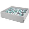 KiddyMoon Piscina di Palline 120X30cm/300 Palline Grande Quadrato per Bambini Fabbricato in EU, Grigio Chiaro:Bianco/Grigio/Turchese Chiaro