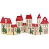 Logbuch-Verlag decorazione a forma di villaggio case natalizie in legno color marrone rosso oro verde decorazione natalizia silhouette pieghevole città di Natale skyline da tavolo 60 x 20 cm