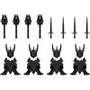 Quibuilds 28 pezzi accessori per blocchi da costruzione cavaliere medievale scuro, armatura dettagliata, casco cornuto e armi per esposizioni dell'esercito e progetti MOC, set avanzato per
