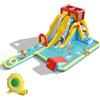 RELAX4LIFE Castello Gonfiabile 622x335x225cm con Doppio Scivolo, Parete da Arrampicata e Canestro da Basket, Parco Acquatico all'Aperto, per Bambini dai 3 Anni in Su (Con soffiatore)