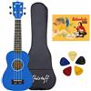 ffalstaff kit ukulele soprano satinato con corpo da 21 linea superior con borsa, metodo rapido l'ukulele ora e 5 plettri omaggio (Blu)