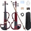 DouscsChart Violino elettrico 4/4 full-size, legno di noce, tastiera in ebano, Pro Deluxe, custodia rigida con arco di crine di cavallo mongolo con 4 corde, sessioni di pratica silenziose per