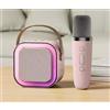 Italia Magazzini Cassa Karaoke Bluetooth Portatile con LED + Microfono Wireless | 1 o 2 Microfoni Senza Fili | Speaker Ricaricabile per Feste, Eventi, Serate Karaoke | USB, AUX, TF, Bluetooth (Rosa Con 1 Microfono)