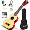 iECO Kit per principianti di ukulele soprano per bambini e principianti, ukulele da 21 pollici con libro di canzoni, custodia, cinturino, accordatore, corde e plettri - naturale