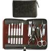 FAMILIFE Set per manicure, kit professionale per manicure e tagliaunghie, set 11 in 1, in acciaio inossidabile, kit di strumenti per pedicure con custodia da viaggio portatile in pelle verde, regalo