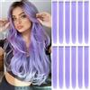 WUODHTW 12Packs Colored Hair Extensions 21.65Inch Straight Color Clip in on Hair Extension Rainbow Party Cosplay Highlights Synthetic Hairpiece for Women (Pink Purple)