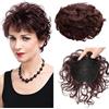 EREE HAIR EREEHAIR - Topper in 100% capelli umani con frangia, da donna, 15,2 cm, capelli corti e ricci, con clip, base grande, 13 x 14 cm, copertura completa a 360°, marrone rossastro