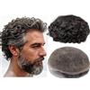 N.L.W. NLW Protesi Capelli Uomo Toupee Sistema di sostituzione dei capelli umani ricci 10 mm Parrucca di capelli umani naturali traspiranti in pizzo svizzero per uomini 10x8' #40% Grigio