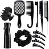 Generic Set di 12 spazzole districanti per capelli da donna, set di pennelli professionali per capelli ricci con flacone spray e clip (01 nero)