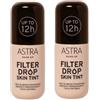 Astra Make-Up Filter Drop Skin Tint Fondotinta Idratante Perfezionante Finish Naturale 12H 25 Ml (02 Light 2 Pz)