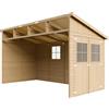 TIMBELA Casa da giardino in legno naturale (senza parete laterale) 416x216 cm/8 m²- Magazzino esterno con finestre - Capanno da giardino - Bici, Deposito attrezzi e rimessa TIMBELA M340