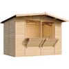 TIMBELA Capanno in Legno, Capanno Espositore in Legno, Chiosco da giardino per bar, 336x263 cm/6 m2 Stand di vendita con bancone, Multifunzione cabina da giardino, Capanno giardino TIMBELA M150