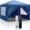 LEADZM Gazebo 3x3m Pieghevole con 4 Pareti Laterali, Tenda da Giardino Regolabile in Altezza Impermeabile UV 50+ Antivento con Borsa da Trasporto (Blu, 3x3m-4)