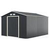 RELAX4LIFE Casetta da Giardino 277x319x202cm (Base: 8,25 m²), Acciaio Zincato, 4 Prese d'Aria, Porta 117x162 cm, Tetto Inclinato, Porte Scorrevoli, Expandibile, Grigio