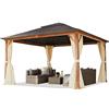 TOOLPORT Gazebo da giardino 4x4 m look legno, tetto Hardtop in acciaio, 4 teli laterali color crema