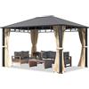 TOOLPORT Gazebo da giardino 3x4 m tetto hardtop in acciaio 4 teli laterali color crema, profilo ca. 90x90 mm