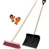 KOTARBAU® Set pala da neve con manico in legno 131 cm scopa da strada 43 cm + guanti pala da neve pala da neve spazzaneve scopa da giardino con manico esterno pala da neve auto manico in legno per la