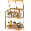 COSTWAY Mini Serra in Legno con Tetto Trasparente Apribile e Mensola a Doghe, Mini Serra Salvaspazio da Interno ed Esterno per Giardino, Veranda e Balcone, 90 x 50,5 x 105 cm
