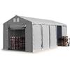 TOOLPORT Tendone deposito 4x10 m Tendone Industriale Tendostruttura con Altezza Laterale 3m Grigio telone in PVC 850 N Impermeabile utilizzo continuativo con Apertura a Fisarmonica
