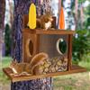 Alongen Casetta per mangimi, scoiattolo, resistente alle intemperie, con finestra quadrata trasparente, in legno, stabile scoiattolo casa con fori di ventilazione, appendere scoiattolo, mangiatoia per albero