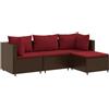 vidaXL Set Mobili da Giardino 4 pz con Cuscini in Polyrattan Marrone, Set Salotto da Giardino con Cuscini, Set arredo da Giardino, Set Salotto da Esterno