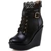 Lroey Reoly Stivaletti da Donna con Tacco a Zeppa, Stivali da Vestito Moda Zip Stivali Corti Tacco Alto Punta Rotonda con Plateau Ruffles 422 Nero Numero 43 EU