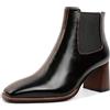 elashe Tronchetti Donna, Stivaletto Nero con Tacco a Strati, Tronchetto alla Caviglia, Chelsea con Tacco a Blocco 6 cm e Punta Quadrata, Cerniera, Chiusura Elastica, Pelle Cordovan, 36 EU
