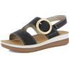inblu Sandali Donna con Doppia Chiusura Strappo e Fibbia Tonda Dorata, Plantare in Pelle