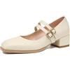 EXECAB Scarpe Mary-Jane da Donna con Tacco Grosso e Basso, décolleté da Lavoro con Punta Chiusa, Doppi Cinturini alla Caviglia, décolleté con Punta Quadrata,Beige,42 EU