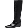 CUTEHEELS Stivali da donna alla moda autunno/inverno caldi interni con zeppa punta punta stivali alti al ginocchio, Nero , 35 EU