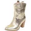 Bviennic Donna Senza Chiusura Retrò A Collo Alto Stivali Western Tacco A Blocco Inverno Moda Esteriore Appuntito Western Stivaletti Oro Numero 37 EU-38Cn