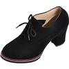 Generisch Stivaletti corti da donna con tacco,Stivali da donna invernale,Tacco a blocchi tinta unita suola spessa Tacchi quadrati Scarpe stringate Punta alta, Nero , 38 EU