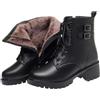 Niiyyjj Stivaletti da donna in vera pelle, stivali da neve in lana naturale, tacco medio, stivali da combattimento corti, Pile nero., 41.5 EU