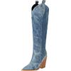 Generic Stivali alti al ginocchio da donna in denim a punta stivaletti da cowboy pull on casual comodi eleganti grandi dimensioni tacco alto grosso stivali da cowgirl occidentali per donne all'aperto, Blu, 37