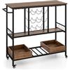 GIANTEX Carrello di Servizio Industriale a 3 Livelli, Carrello da Cucina con Portabicchieri, Porta Bottiglie, 107,5x40x91,5 cm