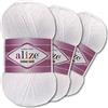 Wohnkult Alize 3 gomitoli di lana di cotone Gold Premium da 100 g, 59 colori per lavorare a maglia Amigurumi per tutto l'anno (55 | bianco)