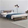 [en.casa] Struttura Letto Matrimoniale King Size in Acciaio con Testiera e Pediera Decorative in Effetto Noce Letto Doppio in Metallo 180 x 200 cm Stile Moderno - Nero/Effetto Noce