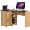 AKORD Scrivania ad Angolo B-16 con 3 Cassetti e 2 Ripiani | Scrivania Computer| Scrittoio | Scrivania ad angolo per l'ufficio in casa | Montaggio facile | 124x77X85 CM | 48 kg Rovere Kraft