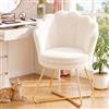 Hellove Sedia Trucco, Poltrona Conchiglia in Teddy con Placcato Oro Metallo Gambe, Moderno Poltrona Salotto con Seduta Morbida Imbottita per Camera da letto/Soggiorno/Vanità, Blanco