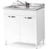 Linea Azzurra Sottolavello 80 Solo Mobile Cucina con 2 Ante in Legno Made in Italy H85xL80xP50cm Facile da Montare (Vasca a Sinistra, Bianco Frassinato)