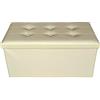 Rebecca Mobili Pouf contenitore in ecopelle, beige, pouffe pieghevole, puff baule, con coperchio foderato, in eco pelle - Misure 38 x 76 x 38 cm (HxLxP) - Art. RE4622
