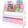 [en.casa] Scaffale per Cameretta con Contenitori a Scaletta per Libri e Scatole Pieghevoli Porta Giochi - Mobile a Misura di Bimbi in Design Unicorno - Viola/Rosa/Bianco