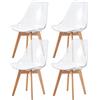 EGGREE Set di 4 Sedie da Pranzo Scandinave Testate SGS per Sedie da Ristorante con Schienale Trasparente e Gambe in Legno Massiccio di Faggio, Cuscino in Pelle PU Bianco