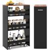 COSTWAY Carrello Portaoggetti a 4 Ripiani, Carrello da Cucina con Maniglia Laterale e Ruote, Carrellino Scorrevole Salvaspazio Slim e Sottile (25 cm,Marrone+nero)
