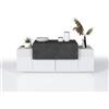 WHOUS - Mobile Panca e Scarpiera in Legno con Doppia Profondità CORONA 120x45x51 cm - Arredo Ingresso con 2 Ante Laterali, 1 Ribalta e 3 Scomparti - Bianco Lucido/Ardesia