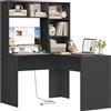 FirFurd Scrivania Angolare con Libreria, 2 Prese AC e 2 Porte USB, Scrivania per Computer ad Angolo a Forma di L, Scrivania ad Angolo per PC con Ripiani in Legno, 108x125x153 cm (Nero)