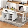 KUAKE - Isola da cucina su ruote con 2 cassetti, 4 ante, piano di lavoro allungabile, tavolo da bar allungabile con spazio di archiviazione, tavolo estensibile, per 2-6 persone, carrello da cucina